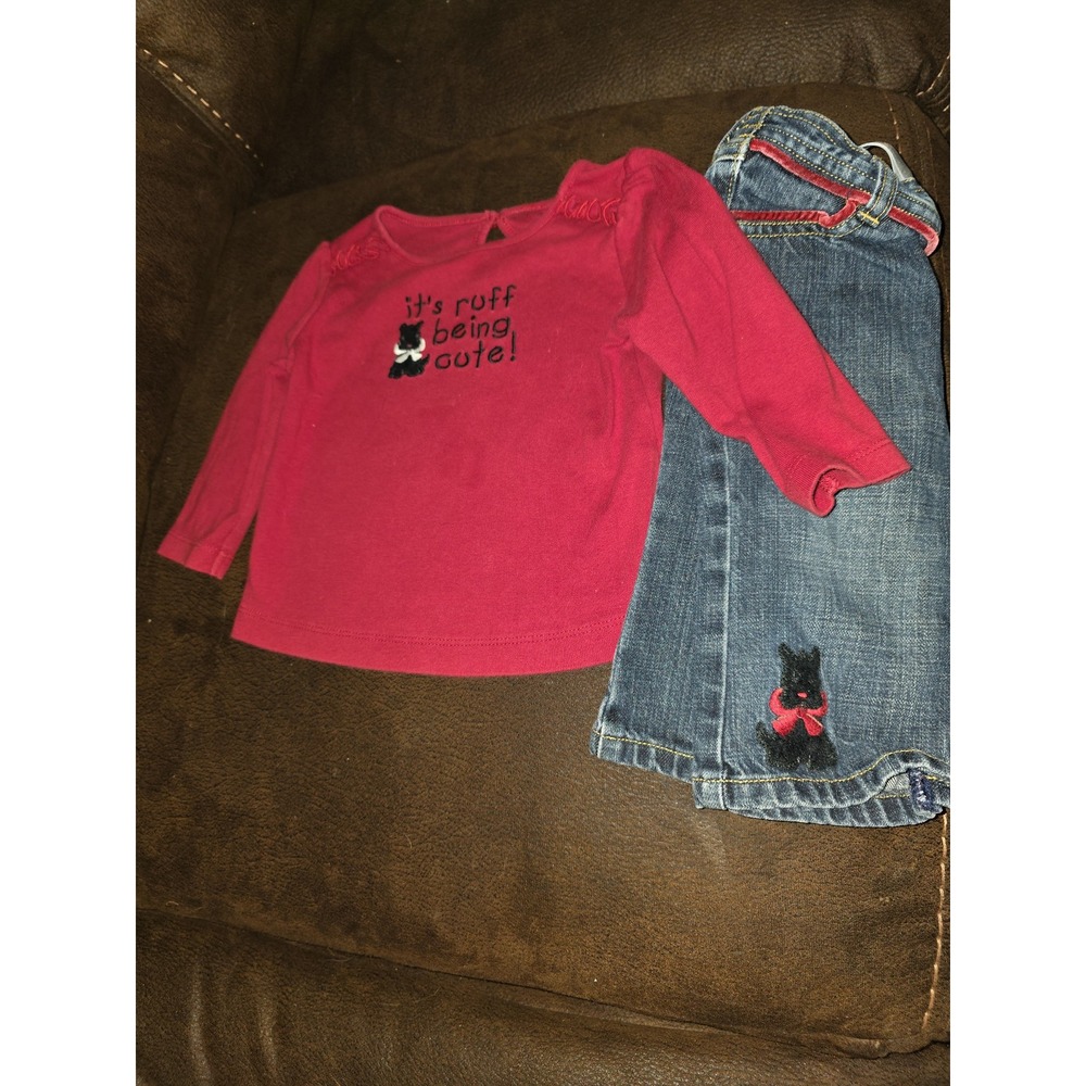 Gymboree holiday friends scottie‎ dog it's rudd being cute top jeans 6 12 months